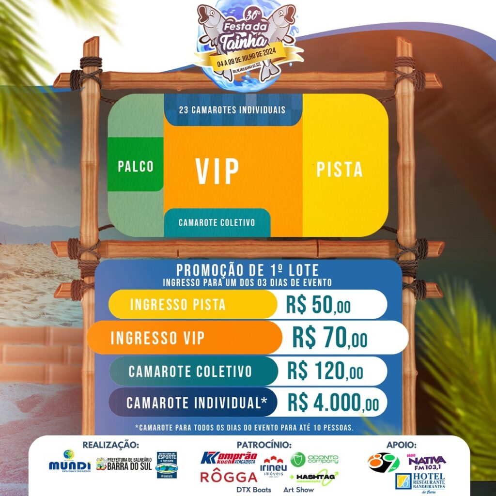 Valores Ingresso Festa da Tainha Barra do Sul