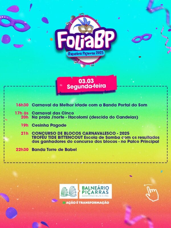 programacao-carnaval-picarras-segunda Programação Carnaval Piçarras 03/03 segunda-feira